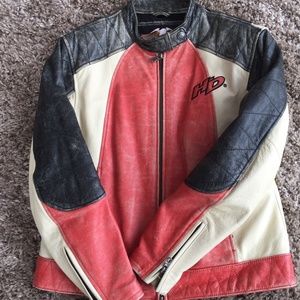 Weathered Harley Davidson tri-color leather jacket